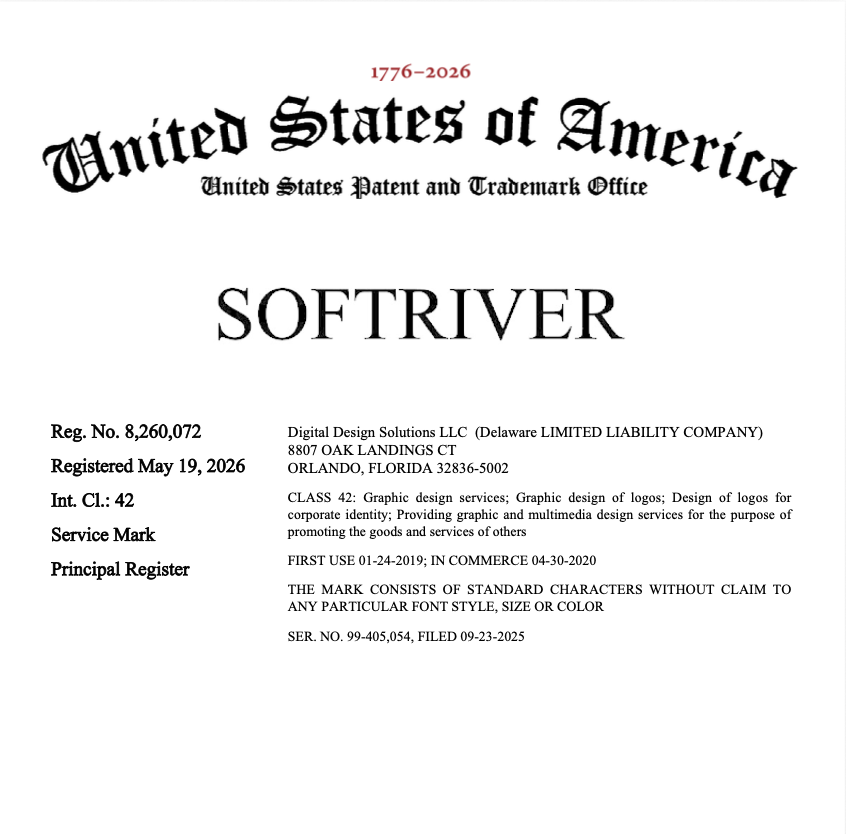Softriver United States trademark registration certificate